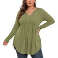 thumbnail image 3 of WellSize Plus Size Blouses for Women V Neck Curved Hems Tunic Tops Casual Long Sleeve Botton Fall Shirts, 3 of 9