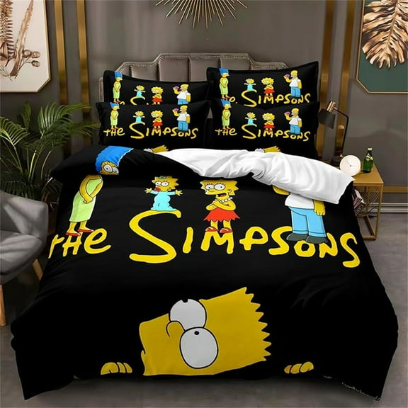 Kids Teen The Simpsons Bedding Set Cartoon Duvet Cover Set 3 Pieces Ultra Soft Comforter Covers with Pillow Shams