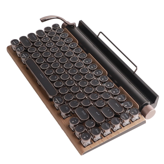 Clavier de Machine à Écrire Vintage, Clavier Mécanique Quadri-Axes avec Bouchon Rond en Métal, Éclairage RGB Sept Couleurs, Clavier de Machine à Écrire Rétro avec Décoration en Cuir Épais