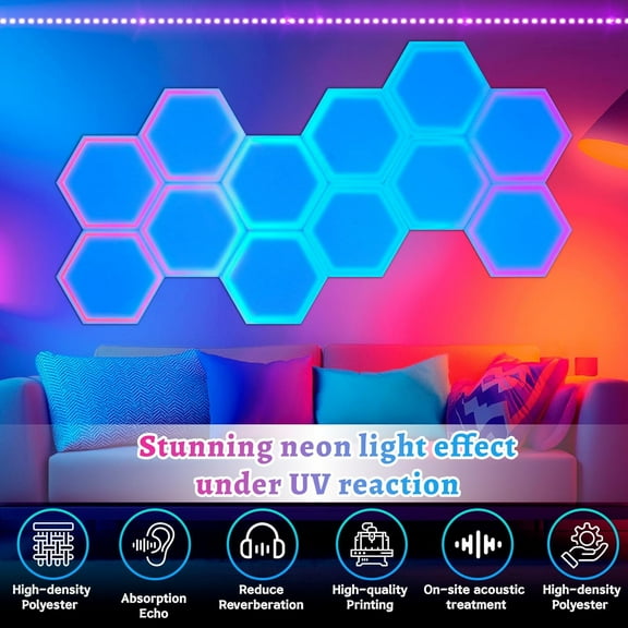 12 PCS Sound Proof Wall Panels Self-Adhesive ,Acoustic Panels, Hexagon Sound Dampening Panels, Sound Absorbing Panels for Acoustic Treatment and Wall Decor(Fluorescent)