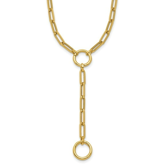 Auriga 14K Yellow Gold Polished Paperclip Y-Drop Link Chain Necklace for Women 18"