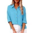 thumbnail image 2 of Endives Womens Shirt Button Down Shirts Drop Shoulder Cotton Long Sleeve Shirt Solid Color Comfortable Womens Top, 2 of 6