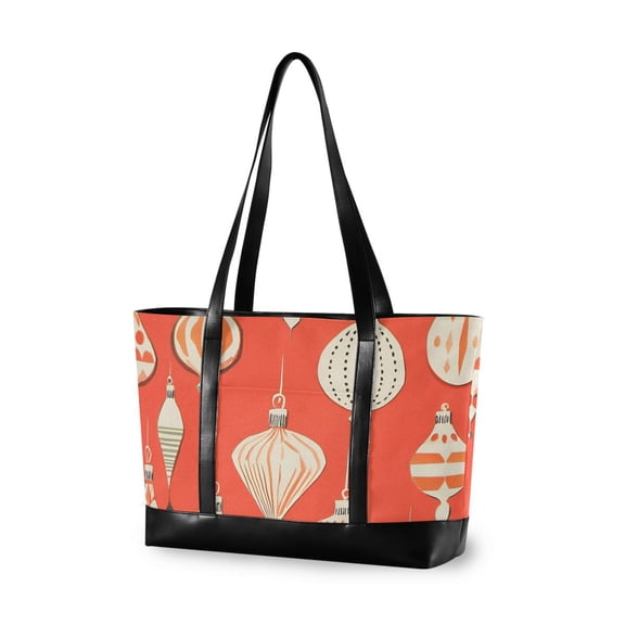 FORMRS Canvas Laptop Tote Bag for Women with 15.6" Computer Compartments Shoulder Handbag, Beige Christmas Ornaments Pattern