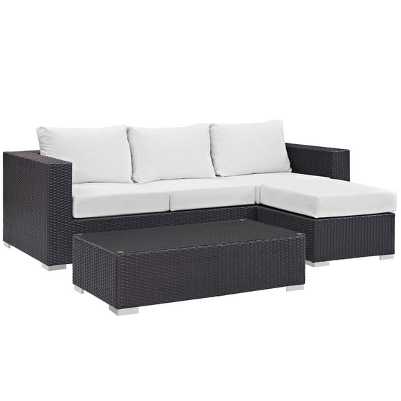 Modern Contemporary Urban Design Outdoor Patio Balcony Three PCS Sofa Set, White, Rattan