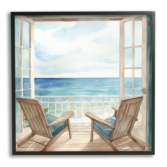 Stupell Industries Seaside Window View Landscape Painting Black Framed Art Print Wall Art, 12 x 12