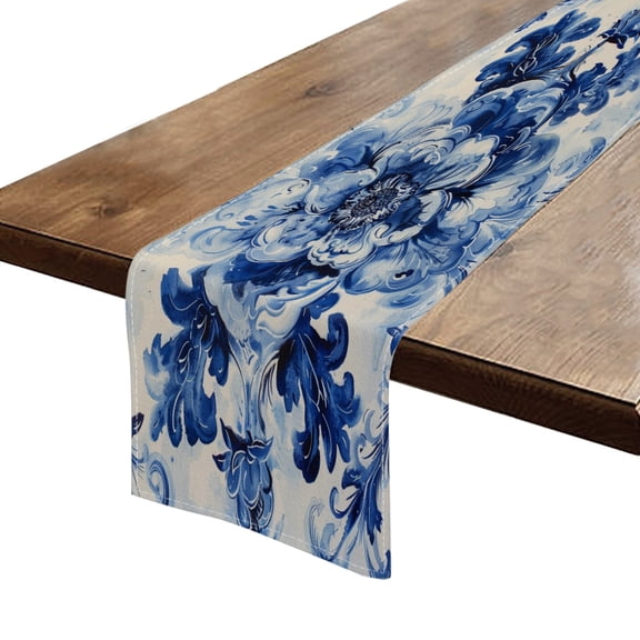BaHomeck Table Runner 13*72 In,Set Of 1 Beautiful Blue And White Floral Pattern High Density Cotton Linens Machine Washable Table Runner For Kitchen Dining Table Coffee Table Decor