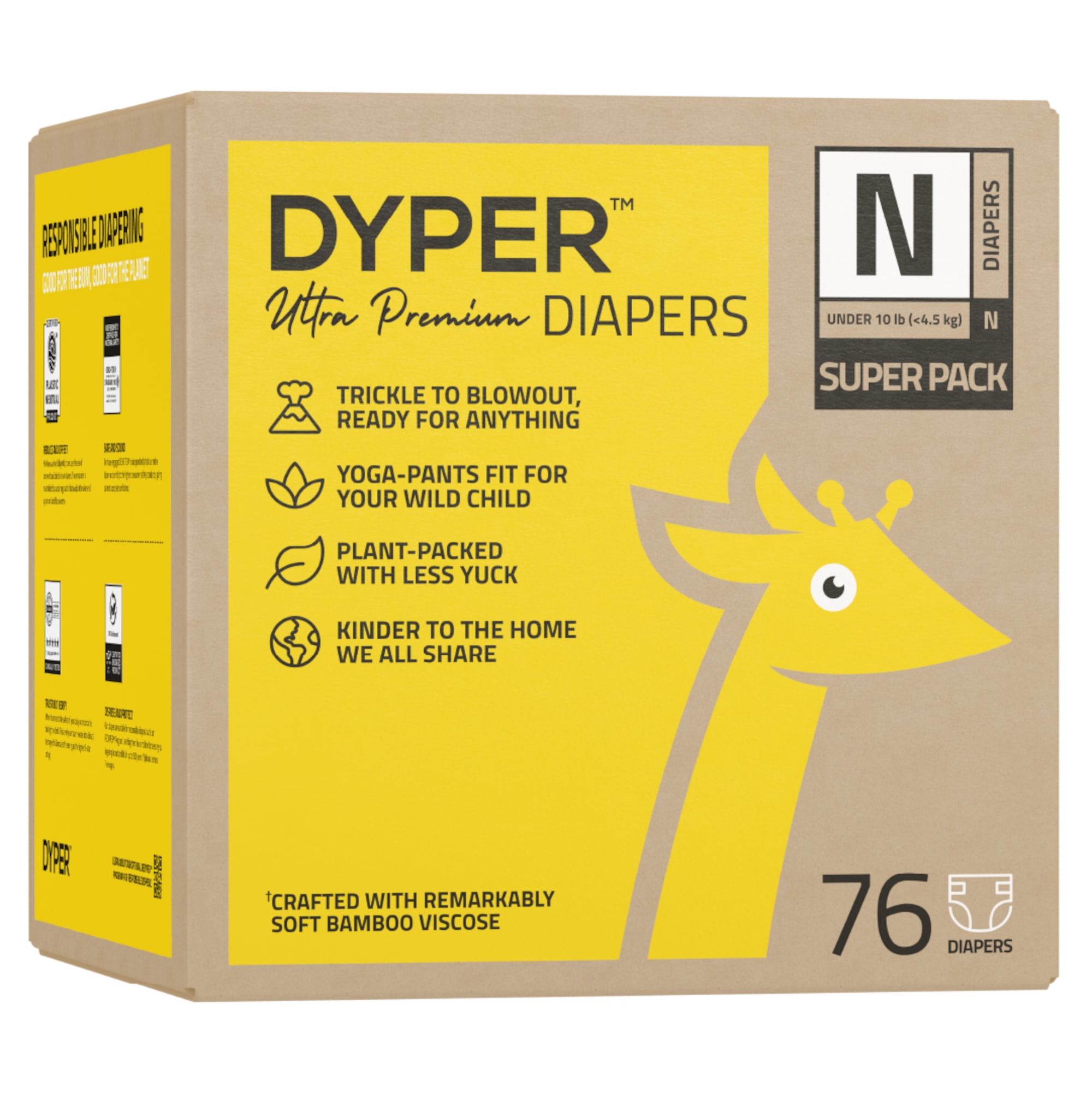 DYPER Ultra Premium Diapers, Remarkably Soft, Size Newborn, 76 Count