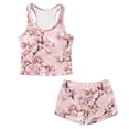 thumbnail image 4 of Xoenoiee Pink Butterfly Cherry Blossom Print Girls Tankini Swimsuits 2 Piece Summer Boyshort Bathing Suit Rash Guard Swimwear for Kids Child Beach with Sun Protection, 8-9 Years, 4 of 7