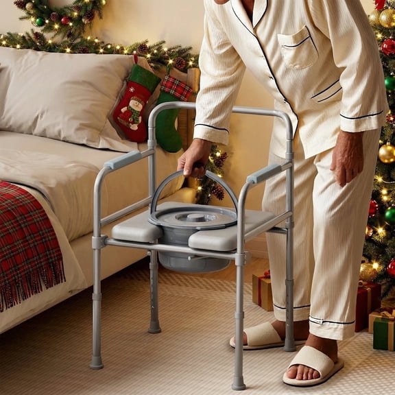 Bluelog Foldable Bedside Commode Chair,  Mobility Raised Toilet Seat, Shower Chair with Handle, Easy Installation, Gray