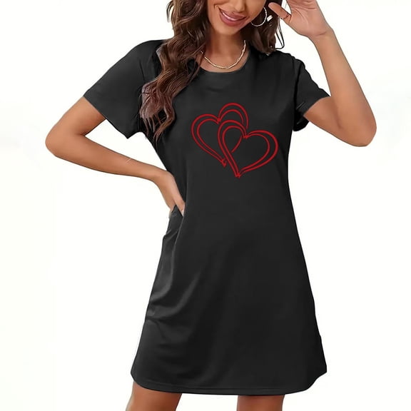 Zorckvet Valentine Nightgowns for Women Dressy Heart Graphic Sleepshirts Soft Plus Size Comfortable Crewneck Womens Nightshirts