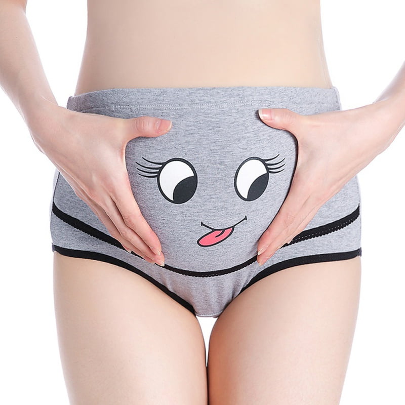 Multipack Set 4,Maternity Underwear Panties-with Cute Emoji Pattern,High Waist Maternity Knickers Over Bump Plus Size L-3XL