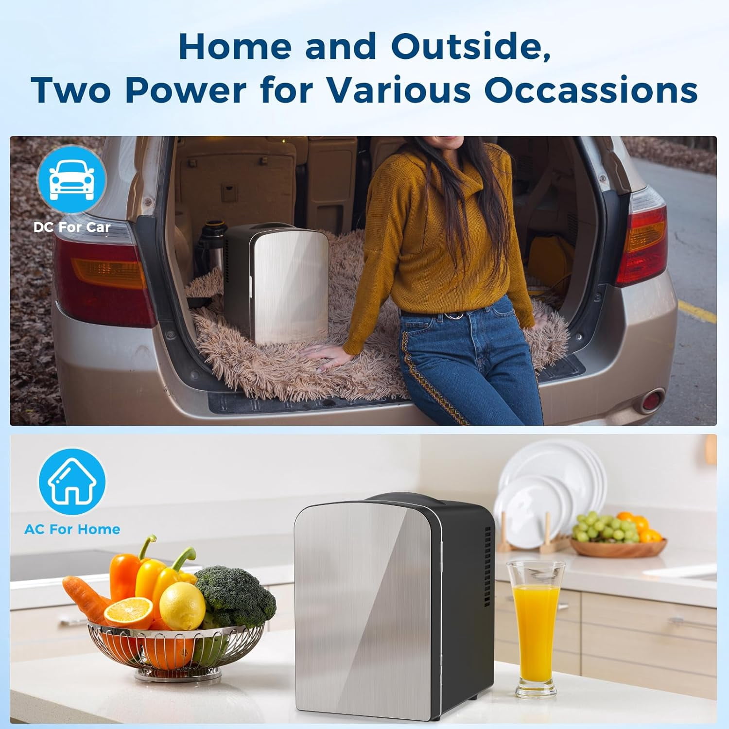 FREE VILLAGE 4 Liters/6 Cans Compact Refrigerator,Portable Mini Fridge Makeup & Skin Care for Bedroom,Car,Office & Dorm,Small Cooler for Cosmetics,Magnetic Brushed Stainless Steel Door,White