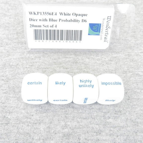 White Opaque Dice with Blue Probability D6 20mm (25/32in) Set of 4 Wondertrail