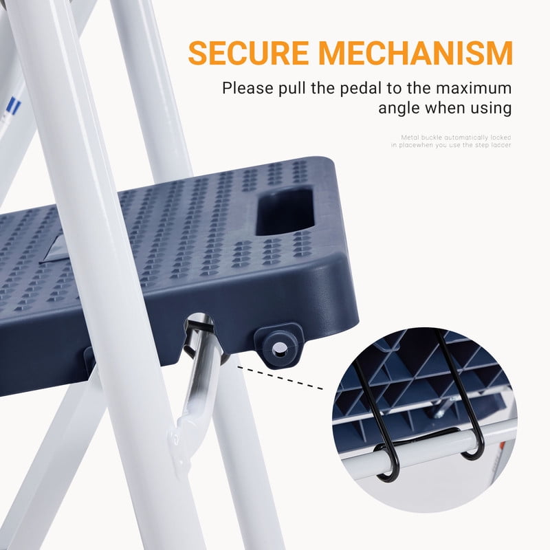Gianna Step Ladder, 3 Step Stool Foldable with Anti-Slip Pedal & Comfortable Handrail, 800lbs Capacity Sturdy Steel Ladder, Portable Heavy Duty Step Stool for Kitchen, Garage & Outdoor Use, Blue