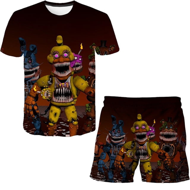 Conjuntos de ropa de dibujos animados de Five Night At Freddy para niños y niñas, camisetas de juego terroist de verano, pantalones cortos, trajes de 2 piezas, trajes informales FNAF 8T Gao Jinjia LED