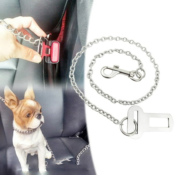 Ljxge Chew-Proof Dog Seat Belt for Cars - 24" Stainless Steel Chain Pet Restraint with 360° Swivel Hook & Quick-Connect Clip - Universal Fit for All Harnesses & Vehicle Types