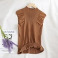 thumbnail image 2 of Women's Solid Half Turtleneck Casual Knitted Sleeveless T-Shirt Crop Top,Khaki, 2 of 4