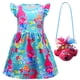 thumbnail image 5 of Vestido de Trolls para niñas, ropa de verano con dibujos animados para niños, vestidos de princesa con mangas con volantes de seda color leche, ropa floral de cumpleaños, 5 of 5