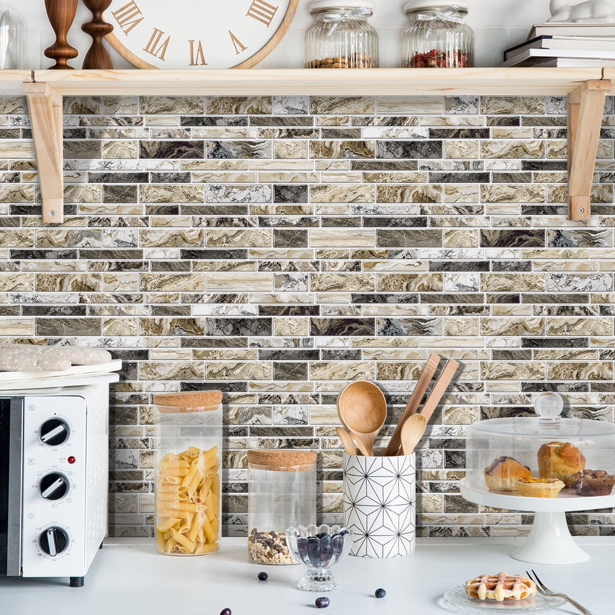 Peel and Stick Backsplash 3D Wall Tiles,Self-Adhesive,Oil Proof,Waterproof, Removable Wall Panels for Kitchen & Bathroom,Modern Design, Easy Install (9.68x4.72 inch,48 Pack)