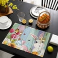 thumbnail image 3 of Easter Bunny Placemats Set of 4, Farmhouse Watercolor Eggs Tulip Wood Grain Placemats for Dining Table, Place Mats for Kitchen Tabletop, Waterproof Wipeable Dining Table Mats Set, 3 of 9