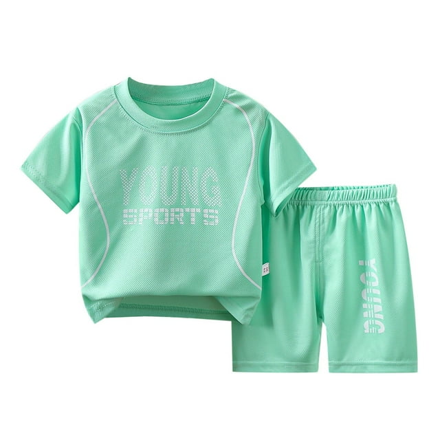 Hiiyo Boys 2 Piece Tracksuit Basketball Performance Short Sleeve T-Shirt and Mesh Shorts Set