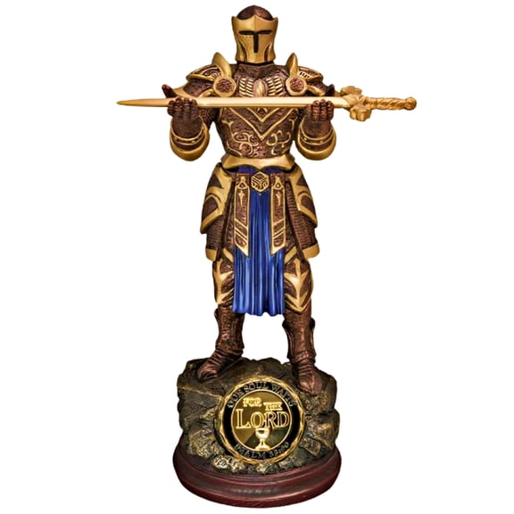 The Bradford Exchange "For The Lord" from The Lord's Strength Religious Knight Sculpture Collection Issue #12 with Challenge Coins Cold-Cast Bronze 12-inches