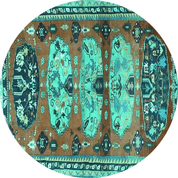 Ahgly Company Indoor Round Persian Turquoise Blue Traditional Area Rugs, 7' Round