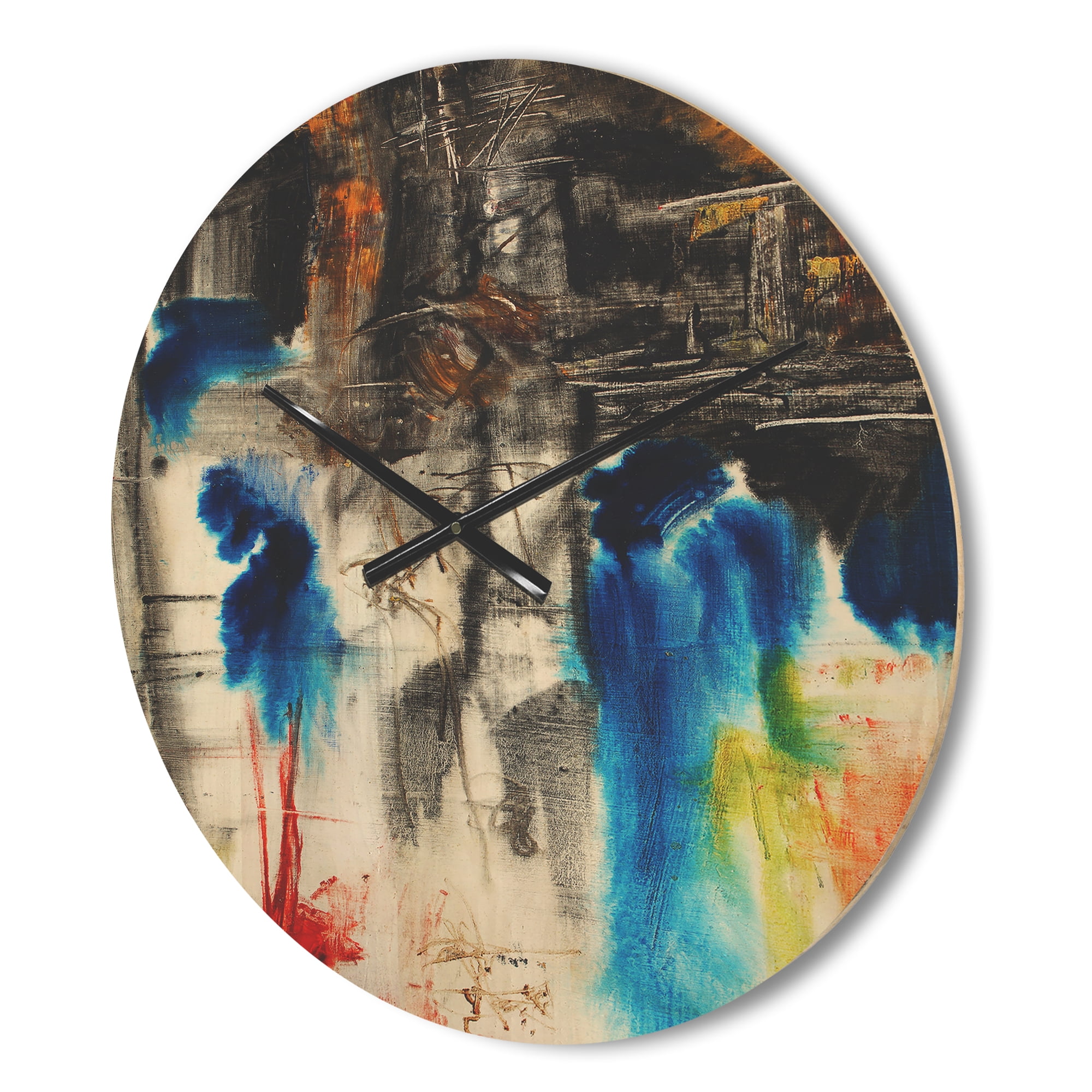 Designart 'Blue Black and Yellow Pattern ' Modern Wood Wall Clock