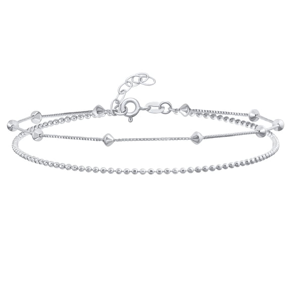 Bling Jewelry Womens 2 In 1 Sterling Silver Anklet Diamond Beads Ankle Bracelet