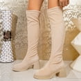 thumbnail image 2 of Willtoo Boots for Women Round Toe Knee High Boots, Faux Suede Back Drawstring Comfortable Tall Boots, Chunky Block Heel Platform Casual Dress Boots, 2 of 6