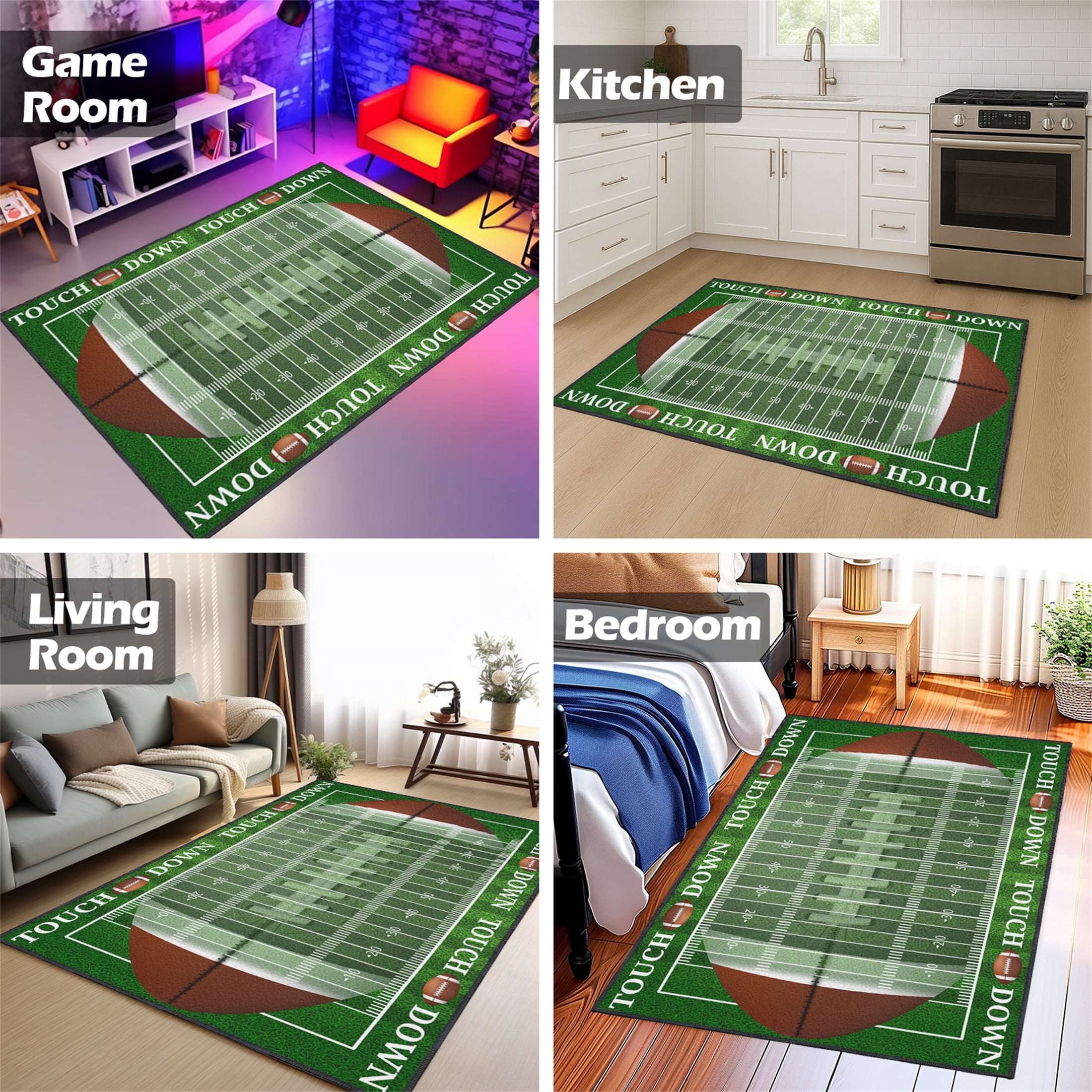 Football Rug for Bedroom,3'x5' Non-Slip Football Field Rugs,Sports Rug for Lving Room Decor
