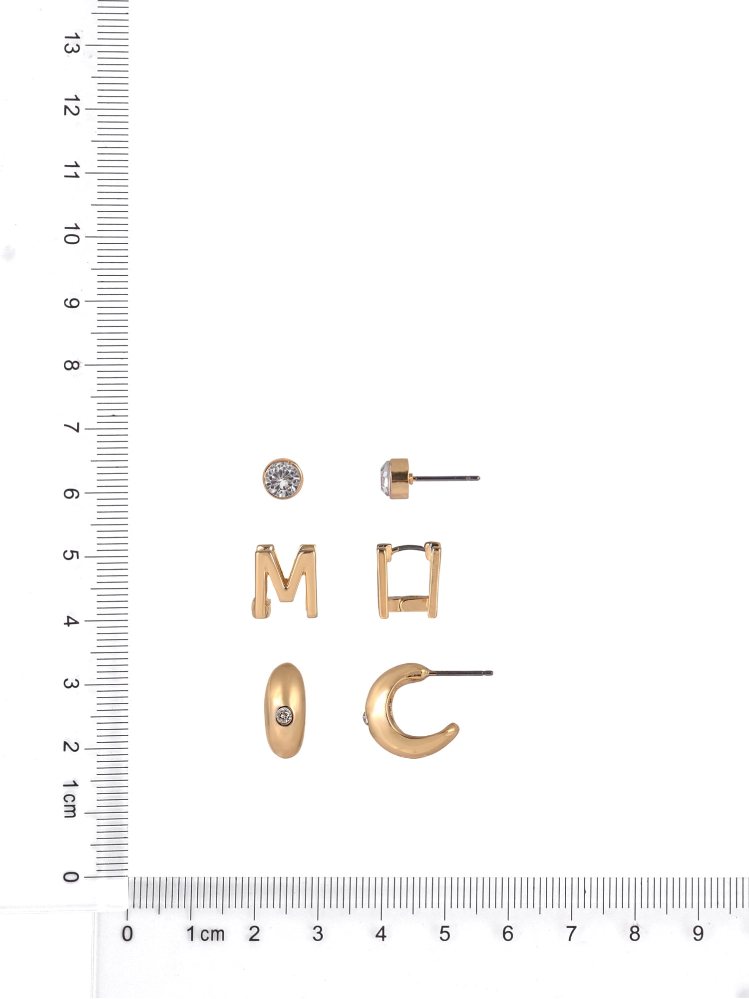 Time and Tru Goldtone 3-On Crystal Stud, Hoop, Initial "M" Earring Set