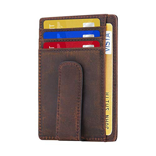 Card and ID Holder with Zip Pocket Personalized Leather Slim Wallet