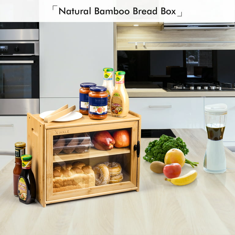 Homekoko HOMEKOKO Double Layer Large Bread Box for Kitchen Counter, Wooden  Large Capacity Bread Storage Bin (Natural Bamboo)