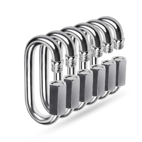 Ekunbuy Quick Link 304 Acero Inoxidable Forma D Mosquetón de Bloqueo Hebilla de Llavero para Senderismo Gimnasio Juego de 6