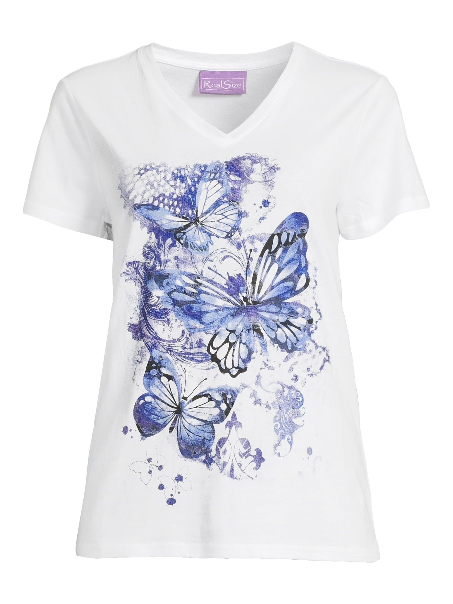 RealSize Women's V-Neck Graphic Tee with Short Sleeves, Sizes XS-3XL