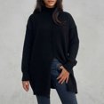 thumbnail image 2 of Kaemgyyd Sweaters for Women Oversized Turtleneck Long Sleeve Loose Knit Fall Pullover Tops Solid Color Classic Split Outfit, 2 of 5