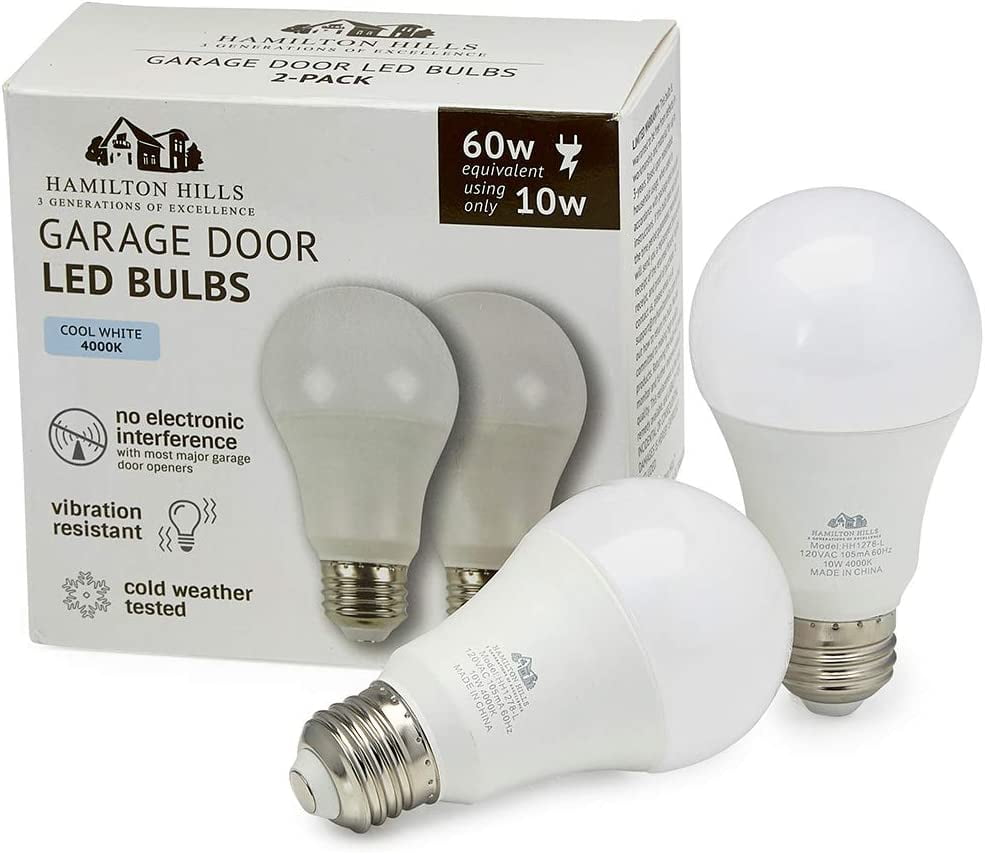Hamilton Hills Garage Door LED Bulbs | Replacement Lights for Opener Damp Weather Resistant 4000K 2PK
