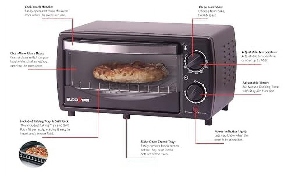 EUROSTAR TO900B 4-Slice Toaster Oven Broiler, Black