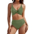 thumbnail image 2 of Minjewel Women's Casual Two-Piece Bikini Set, High Waist Bottom & Floral Print Crop Top, Swimsuits for Women for Beach, Pool & Summer,Army Green L, 2 of 6