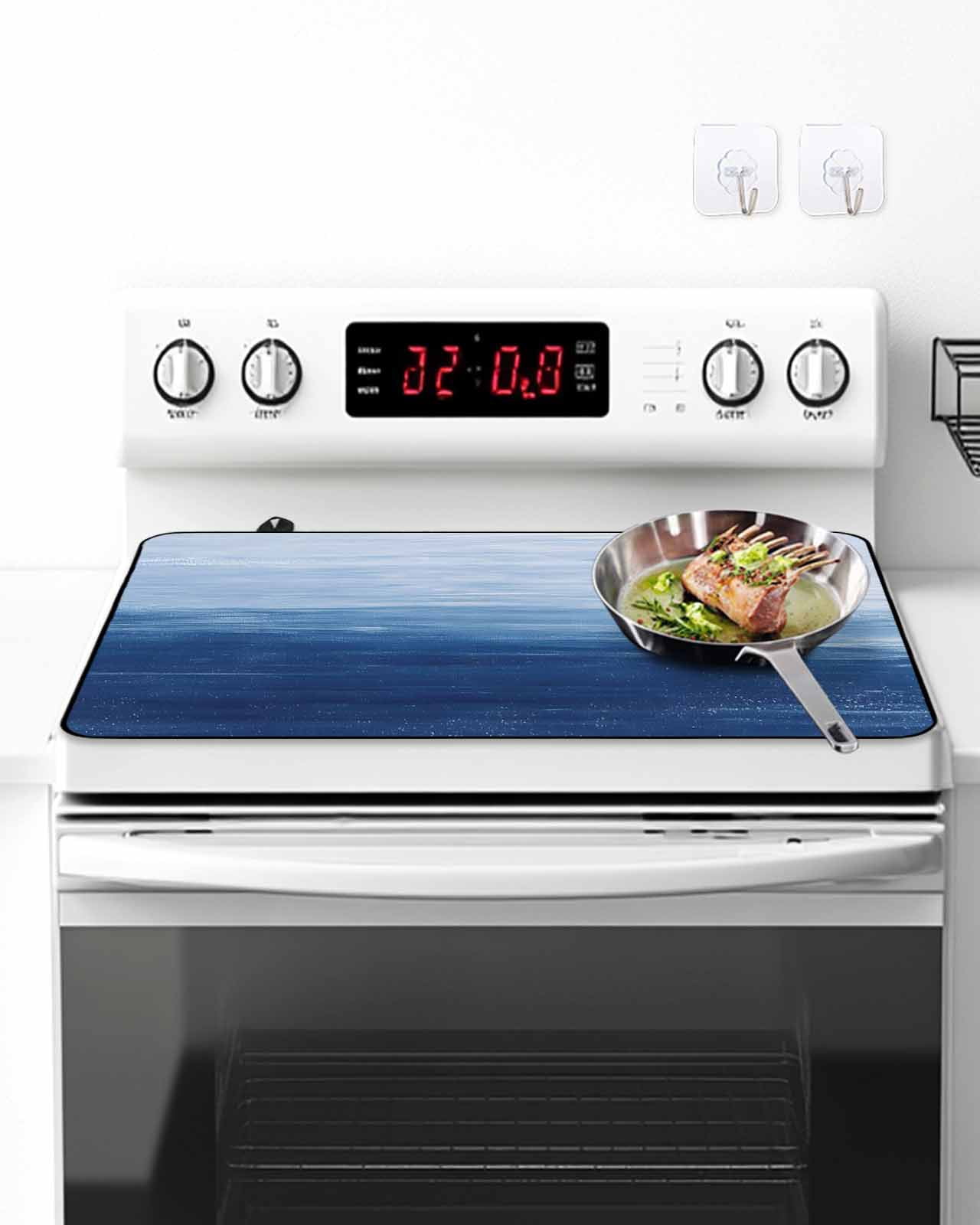 Stove Top Covers for Electric Stove, Navy Blue Ombre Glass Stovetop Cover Protector, Modern Abstract Art Ocean Oil Painting Induction Cooktop Protector Oven Mat for Kitchen Countertop 28.5"x20.5"