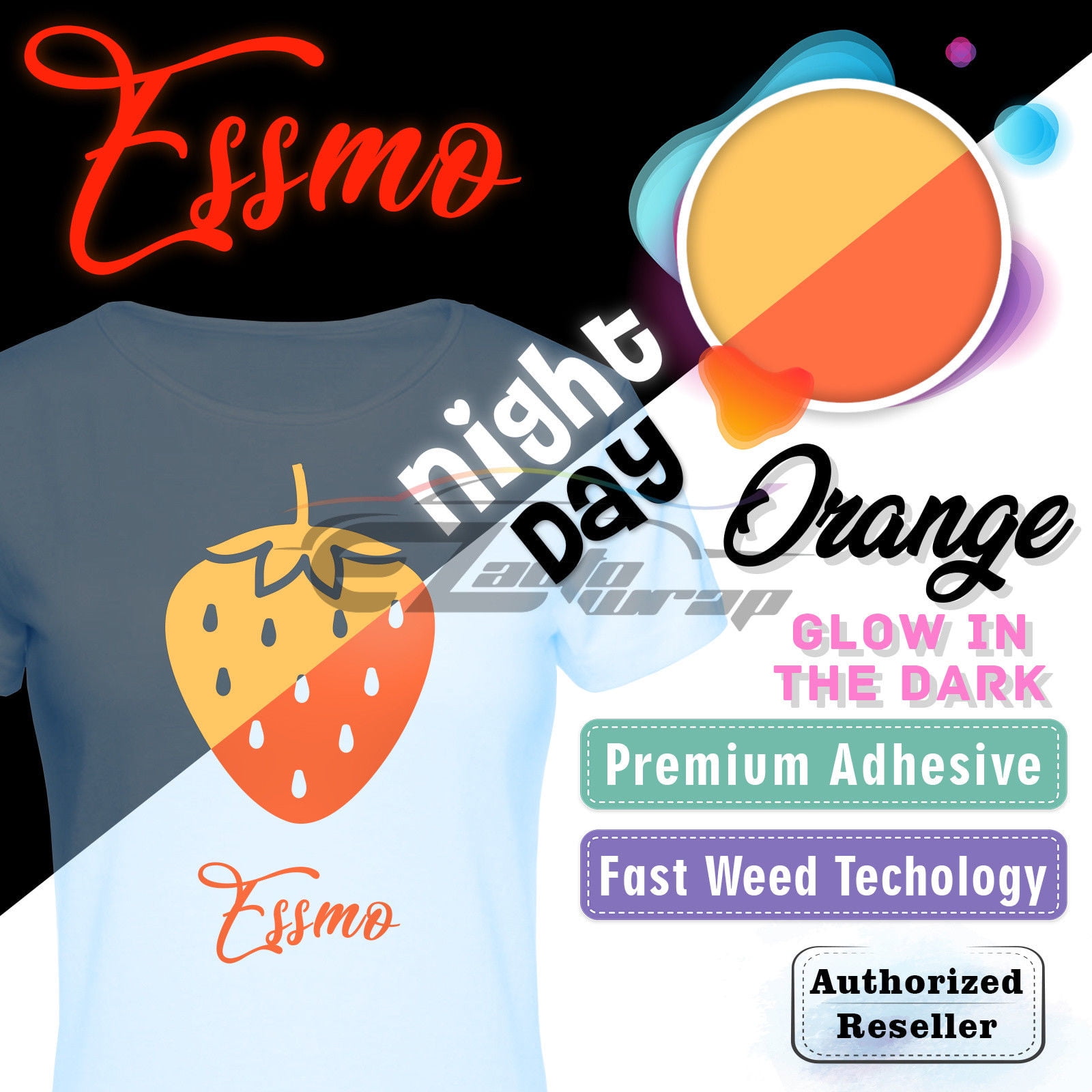 ESSMO™ Glow in The Dark Orange Transfer Vinyl HTV T-Shirt 20" Wide Roll Iron Heat Press GD03 20"x240"