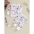 thumbnail image 2 of Wassery Baby Christmas Outfits for Boys Girls Newborn Christmas Tree Print Long Sleeve Round Neck Sweatshirt Long Pants Set Toddler Boys Girls 2 Piece Fall Clothes, 2 of 8