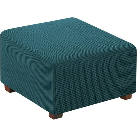 GoXteam Ottoman Cover Jacquard Design High Stretch Folding Storage Footstool Protector Fit Length 24"-30" Footrest Sofa Slipcovers Stool Cover (Ottoman Small, Deep Teal)