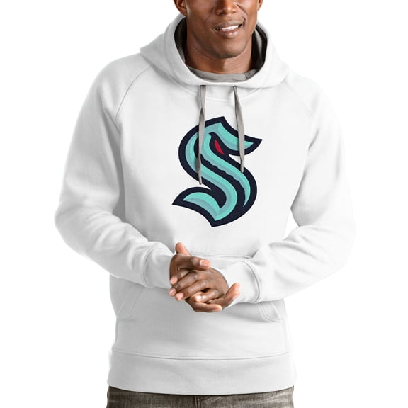 Men's Antigua White Seattle Kraken Logo Victory Pullover Hoodie