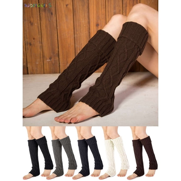 BadPiggies Women's Cable Knitted Crochet Leg Warmers Boot Socks Winter Warm High Stockings Long Socks Leggings (Coffee)