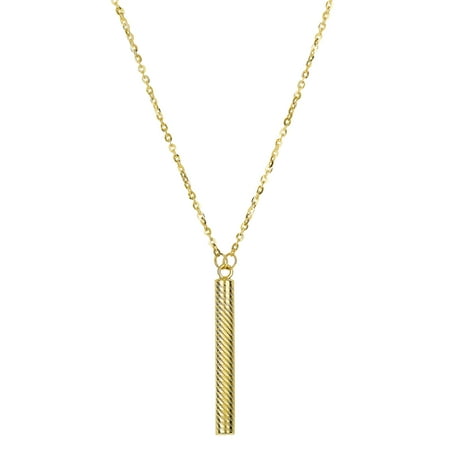 JewelryAffairs 14k Yellow Gold Textured Hanging Hollow Cylinder Bar Pendant On 18 Necklace