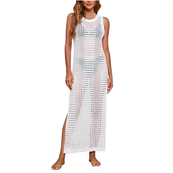 HBYJLZYG Swimsuit Cover Ups For Women, Long Length Beach Sunscreen Sleeveless Hollow Out Bikini Coverup Beachwear