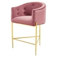 thumbnail image 1 of Tufted Counter Stool Chair, Velvet, Metal Steel, Pink, Modern Contemporary Urban Design, Bar Pub Cafe Bistro Hotel Restaurant Hospitality, 1 of 8