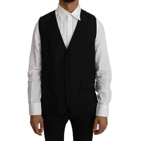 Dolce & Gabbana Black Solid Wool Silk Vest